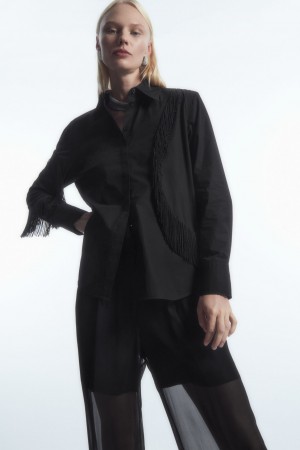 Camisas COS Oversized Embellished Fringed Mujer Negros | México HXOJ-84620