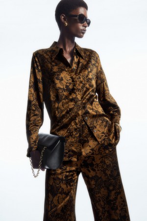 Camisas COS Oversized Floral-Print Satin Mujer Marrom | México YUXV-18502