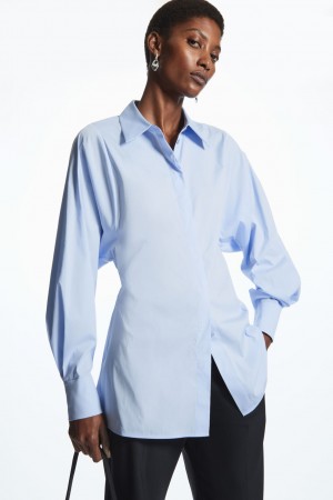 Camisas COS Oversized Waisted Poplin Mujer Azules | México BRYI-13962