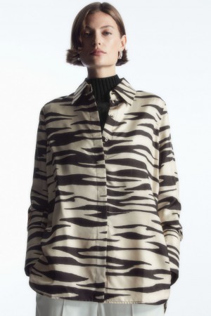 Camisas COS Oversized Zebra-Print Silk Mujer Blancos | México FARQ-72068