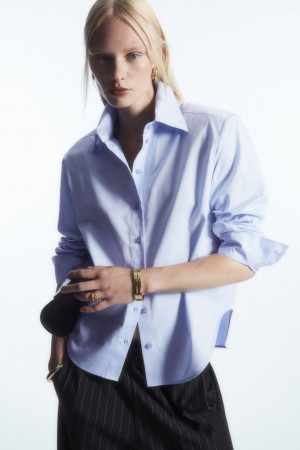 Camisas COS Power-Shoulder Algodon-Blend Mujer Azules Claro | México YDAT-09123