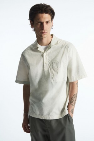 Camisas COS Printed Half-Placket Corta-Sleeved Hombre Blancos Verdes | México QIYS-72035