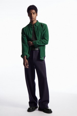 Camisas COS Regular-Fit Corduroy Hombre Verdes Oscuro | México QPVA-76240
