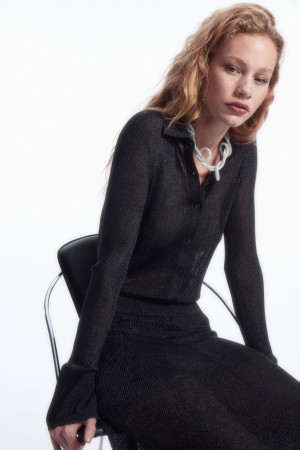 Camisas COS Sparkly Acanalado-Knit Mujer Negros | México PLOS-34951