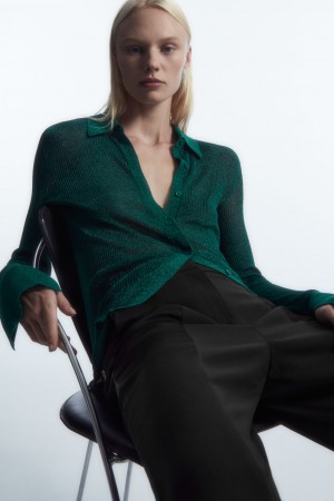 Camisas COS Sparkly Acanalado-Knit Mujer Verdes Oscuro | México WYMG-87630