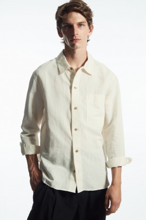 Camisas COS Textured Linen-Blend Hombre Blancos | México JAXI-75093