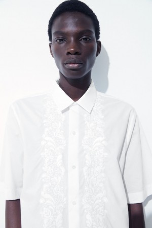 Camisas COS The Embroidered Corta-Sleeved Hombre Blancos | México DMSG-58739