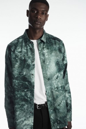 Camisas COS Tie-Dye Print Fluid Hombre Verdes Grises | México NPME-78105