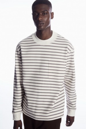 Camiseta COS A Rayas Mock-Neck Long-Sleeved Hombre Blancos | México PVBK-10938