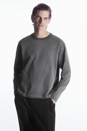 Camiseta COS Boxy Heavyweight Long-Sleeved Hombre Grises Oscuro | México MWZR-34019