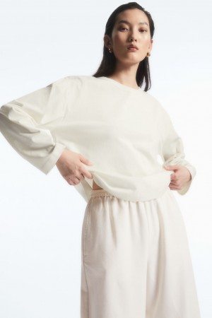 Camiseta COS Boxy Long-Sleeved Mujer Blancos | México WIRB-63947