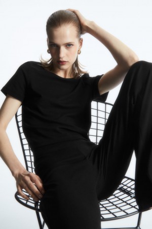 Camiseta COS Cropped Slim-Fit Mujer Negros | México SGTD-86739