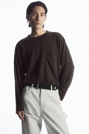 Camiseta COS Lana-Blend Long-Sleeved Hombre Marrom Oscuro | México ROCA-86452