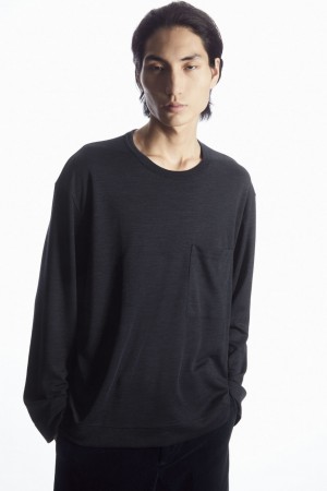 Camiseta COS Lana-Blend Long-Sleeved Hombre Azul Marino | México RPML-53028
