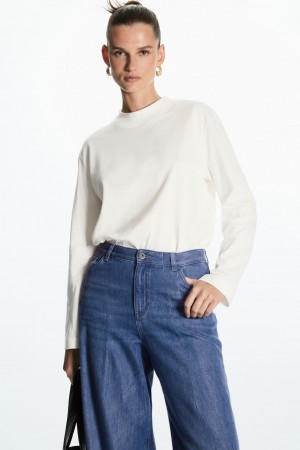 Camiseta COS Long-Sleeved Mock-Neck Mujer Blancos | México HUSN-34027