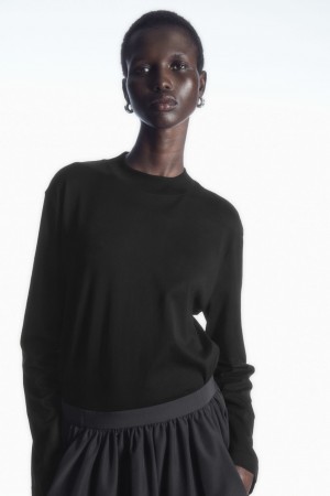 Camiseta COS Long-Sleeved Mock-Neck Mujer Negros | México WFLX-18709