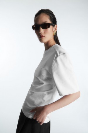 Camiseta COS Power-Shoulder Waisted Mujer Blancos | México NLBR-49516