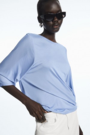 Camiseta COS Pure Mulberry Silk Mujer Azules Claro | México QAKT-68057