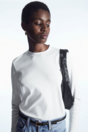 Camiseta COS Regular-Fit Heavyweight Long-Sleeved Mujer Blancos | México QTXE-83714