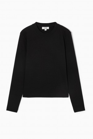 Camiseta COS Regular-Fit Heavyweight Long-Sleeved Mujer Negros | México ESAP-28930