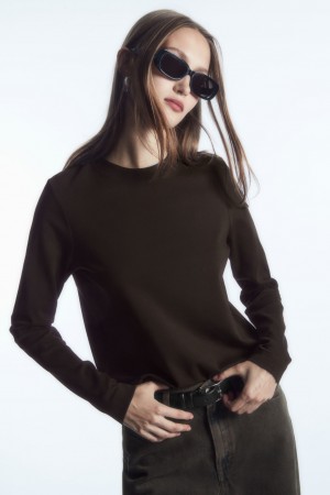 Camiseta COS Regular-Fit Heavyweight Long-Sleeved Mujer Marrom Oscuro | México HLGJ-58469