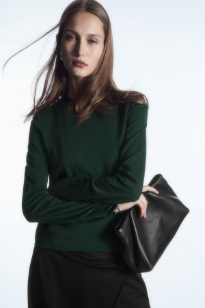 Camiseta COS Regular-Fit Heavyweight Long-Sleeved Mujer Verdes Oscuro | México XAUD-23784
