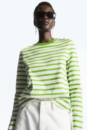 Camiseta COS Regular-Fit Heavyweight Long-Sleeved Mujer Verdes | México QHVM-53462