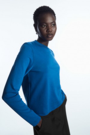 Camiseta COS Regular-Fit Heavyweight Long-Sleeved Mujer Azules | México DLJV-83609