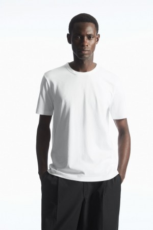 Camiseta COS Regular-Fit Mid-Weight Brushed Hombre Blancos | México SVFZ-60734