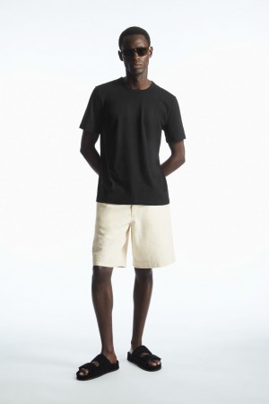 Camiseta COS Regular-Fit Mid-Weight Brushed Hombre Negros | México CGUT-67950