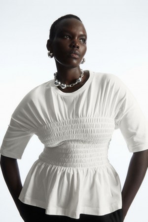 Camiseta COS Smocked-Bodice Mujer Blancos | México RTHG-36219