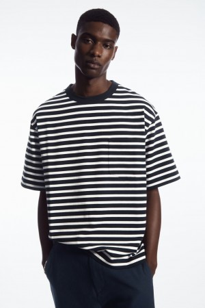 Camiseta COS The Heavy Duty A Rayas Hombre Azul Marino Blancos | México VAOR-24673