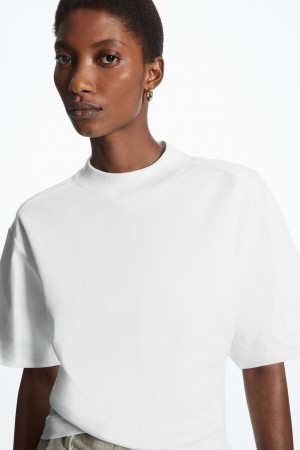 Camiseta COS Waisted Mock-Neck Mujer Blancos | México UXYQ-09847