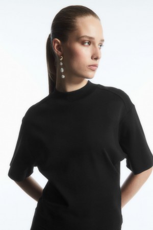 Camiseta COS Waisted Mock-Neck Mujer Negros | México CTDH-70543