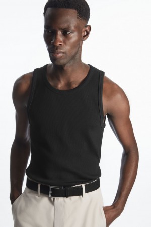 Camiseta sin Manga COS Acanalado Hombre Negros | México MLOJ-52671