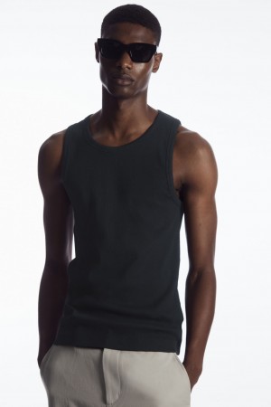 Camiseta sin Manga COS Acanalado Hombre Azul Marino | México DQEN-12475