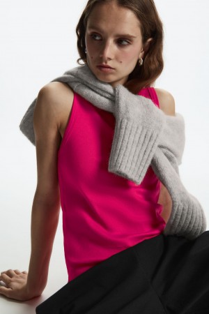 Camiseta sin Manga COS Acanalado Mujer Fucsia Rosas | México IORP-51360