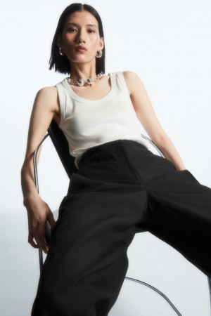 Camiseta sin Manga COS Scoop-Neck Acanalado Mujer Blancos | México SZJA-79852