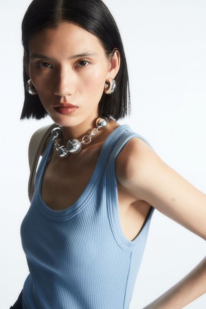 Camiseta sin Manga COS Scoop-Neck Acanalado Mujer Azules Claro | México MAZR-94307