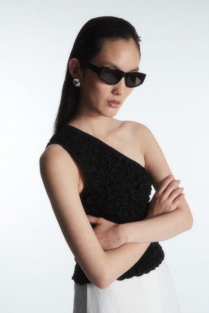 Camiseta sin Manga COS Smocked One-Shoulder Mujer Negros | México VOQY-67185