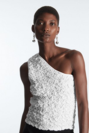 Camiseta sin Manga COS Smocked One-Shoulder Mujer Blancos | México VSQT-40198