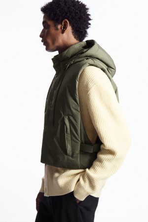 Chaleco COS Buckled-Side Acolchado Encapuchado Hombre Verdes Oscuro | México IXMU-06143