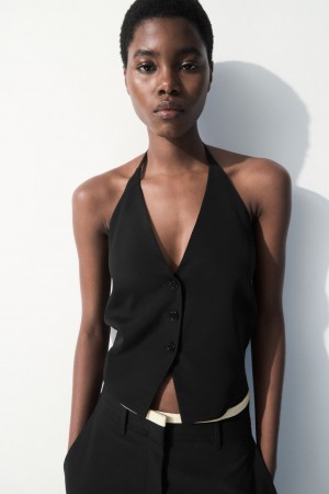 Chaleco COS The Halterneck Silk-Blend Mujer Negros | México IGJH-57869