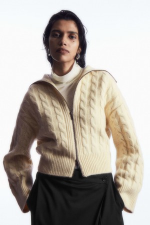 Chamarras COS Cable-Knit Lana Zip-Up Mujer Creme | México WSLR-21857