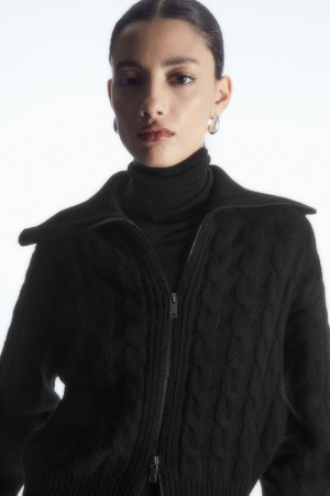Chamarras COS Cable-Knit Lana Zip-Up Mujer Negros | México RNVG-28945