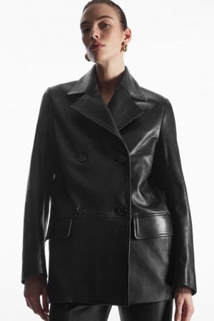 Chamarras COS Double-Breasted Cuero Mujer Negros | México VGAU-07186