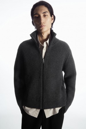 Chamarras COS Funnel-Neck De Punto Lana Hombre Grises Oscuro | México JMPA-74329