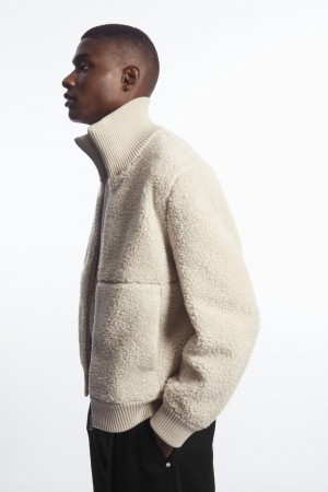 Chamarras COS Funnel-Neck Teddy Hombre Beige Claro | México IFVN-65917