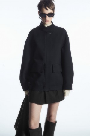 Chamarras COS Oversized Funnel-Neck Lana Bomber Mujer Negros | México RXFW-84671
