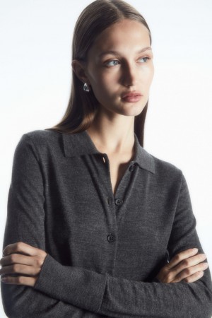 Cárdigan COS Merino Lana Collared Mujer Grises Oscuro | México JWAV-39467